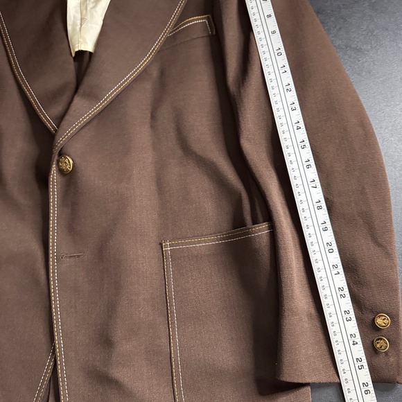 Vintage 70s JC Penney Brown Blazer Gold Stitching 42R Solid - Picture 8 of 9